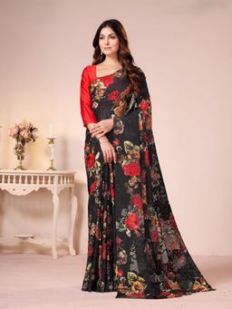 Garden VARELI - Black Floral Georgette Saree Without Blouse
