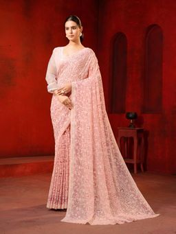 Garden VARELI - Peach Floral Viscose Saree with Unstitched Blouse