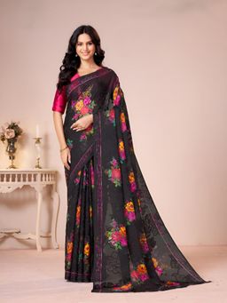 Garden VARELI - Black Floral Georgette Saree Without Blouse