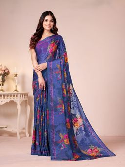 Garden VARELI - Blue Floral Georgette Saree Without Blouse