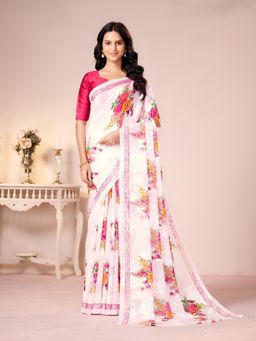 Garden VARELI - White Floral Georgette Saree Without Blouse