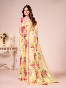 Garden VARELI - Yellow Floral Georgette Saree Without Blouse