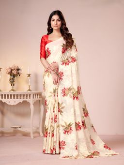 Garden VARELI - Beige Floral Georgette Saree Without Blouse