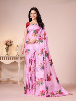 Garden VARELI - Pink Floral Georgette Saree Without Blouse