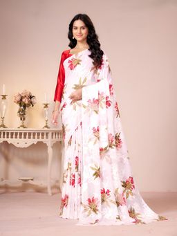 Garden VARELI - White Floral Georgette Saree Without Blouse