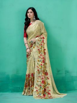 Garden VARELI - Green Floral Viscose Saree Without Blouse