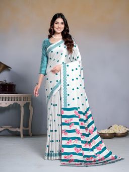 Garden VARELI - Teal Polka Dots Crepe Saree Without Blouse