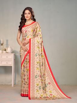 Garden VARELI - Beige Floral Crepe Saree Without Blouse