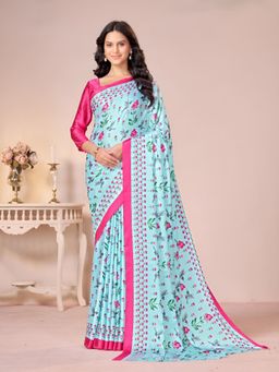 Garden VARELI - Blue Floral Crepe Saree Without Blouse
