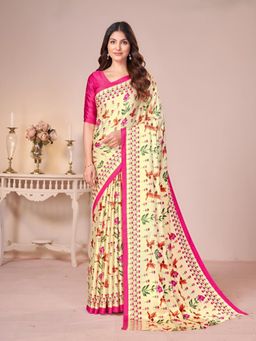 Garden VARELI - Yellow Floral Crepe Saree Without Blouse