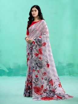 Garden VARELI - Lavender Floral Viscose Saree Without Blouse