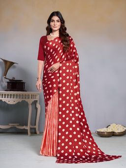 Garden VARELI - Red Polka Dots Crepe Saree Without Blouse