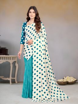 Garden VARELI - Turquoise Polka Dots Crepe Saree Without Blouse