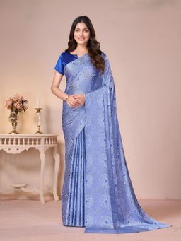Garden VARELI - Blue Printed Crepe Saree Without Blouse