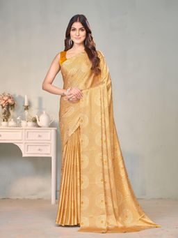 Garden VARELI - Yellow Printed Crepe Saree with Unstitched Blouse