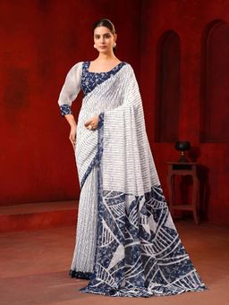 Garden VARELI - Blue Printed Viscose Saree with Unstitched Blouse