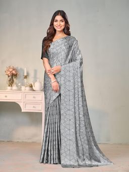 Garden VARELI - Grey Geometric Crepe Saree Without Blouse