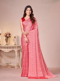 Garden VARELI - Red Geometric Crepe Saree Without Blouse