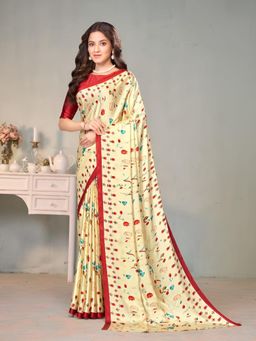 Garden VARELI - Yellow Floral Crepe Saree with Unstitched Blouse