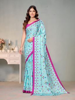 Garden VARELI - Blue Floral Crepe Saree Without Blouse
