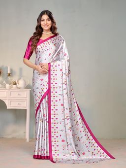 Garden VARELI - Grey Floral Crepe Saree Without Blouse