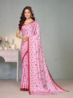 Garden VARELI - Pink Floral Crepe Saree Without Blouse