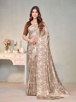 Garden VARELI - Brown Printed Crepe Saree with Unstitched Blouse