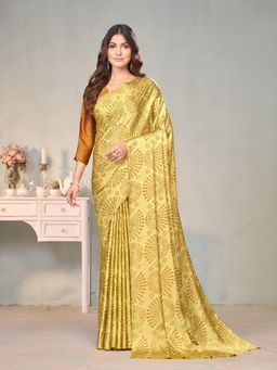 Garden VARELI - Yellow Printed Crepe Saree Without Blouse