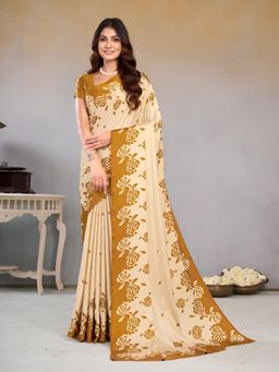 Garden VARELI - Yellow Floral Crepe Saree Without Blouse