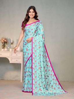 Garden VARELI - Blue Floral Crepe Saree Without Blouse