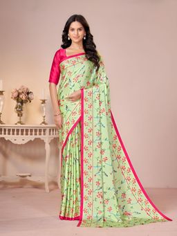 Garden VARELI - Green Floral Crepe Saree with Unstitched Blouse