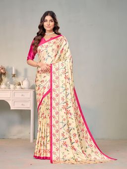 Garden VARELI - Beige Floral Crepe Saree Without Blouse