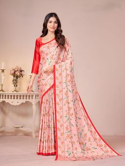 Garden VARELI - Peach Floral Crepe Saree Without Blouse