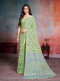 Garden VARELI - Green Floral Crepe Saree Without Blouse