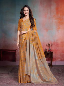 Garden VARELI - Orange Floral Crepe Saree Without Blouse