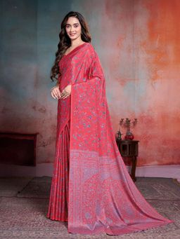 Garden VARELI - Red Floral Crepe Saree Without Blouse