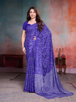 Garden VARELI - Purple Floral Crepe Saree Without Blouse