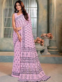 Garden VARELI - Pink Floral Viscose Saree Without Blouse