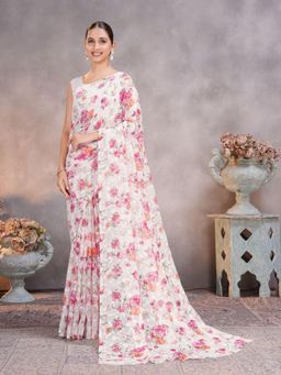 Garden VARELI - Pink Floral Viscose Saree Without Blouse