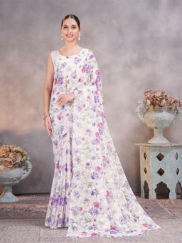 Garden VARELI - Purple Floral Viscose Saree Without Blouse