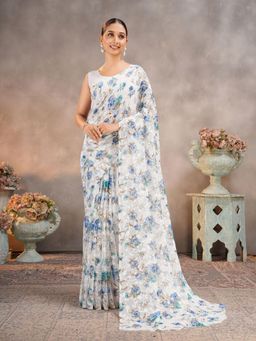 Garden VARELI - Blue Floral Viscose Saree Without Blouse