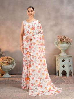 Garden VARELI - Orange Floral Viscose Saree Without Blouse