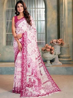 Garden VARELI - Magenta Floral Viscose Saree Without Blouse