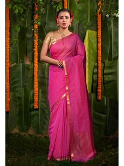 Unnati Silks - Pink Pure Plain Mangal Giri Cotton Saree with Unstitched Blouse