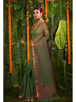 Unnati Silks - Green Pure Plain Mangal Giri Cotton Saree with Unstitched Blouse