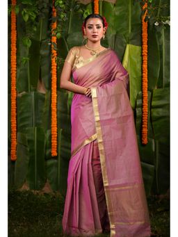 Unnati Silks - Pink Pure Plain Mangal Giri Cotton Saree with Unstitched Blouse