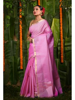 Unnati Silks - Pink Pure Plain Mangal Giri Cotton Saree with Unstitched Blouse