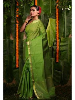 Unnati Silks - Green Pure Plain Mangal Giri Cotton Saree with Unstitched Blouse