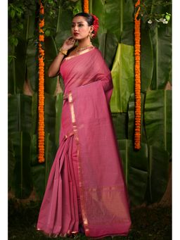 Unnati Silks - Pink Pure Plain Mangal Giri Cotton Saree with Unstitched Blouse