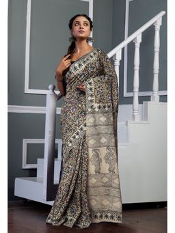 Unnati Silks - Green Pure Kalamkari Printed Soft Mulmul Cotton Saree with Unstitched Blouse
